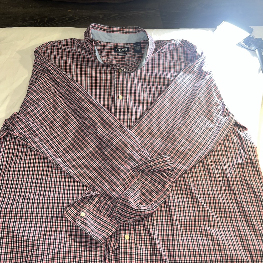 Chaps  men's‎ XXL shirt Performance Woven Pink & Blue Plaid 152